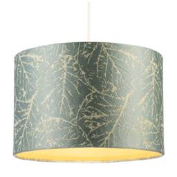 Happy Homewares Abstract Botanical Motif Jacquard Fabric Lamp Shade in Silver Duck Egg - Size: 12 inches - thumbnail 2