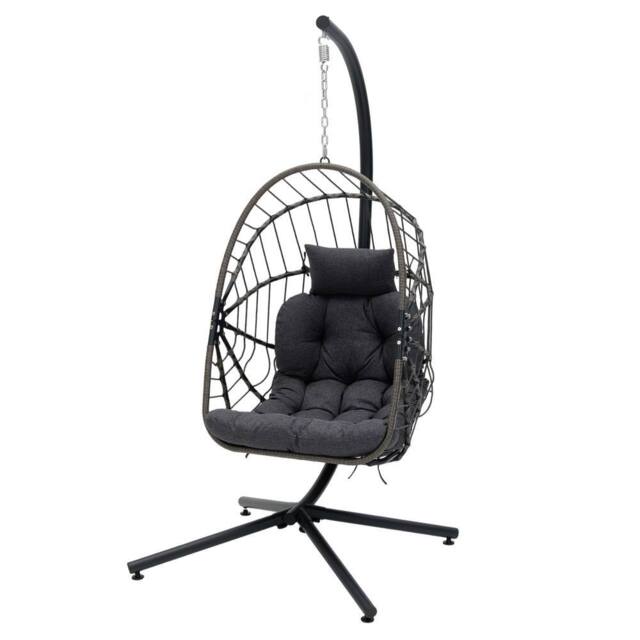 Living and Home Swing Hanging Egg Chair with Cushion and Headrest in Grey - image 1