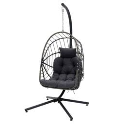 Living and Home Swing Hanging Egg Chair with Cushion and Headrest in Grey - thumbnail 1