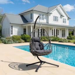 Living and Home Swing Hanging Egg Chair with Cushion and Headrest in Grey - thumbnail 3