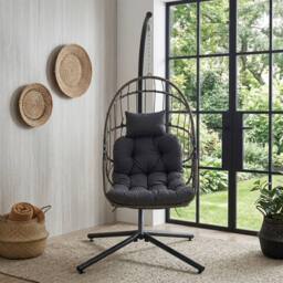 Living and Home Swing Hanging Egg Chair with Cushion and Headrest in Grey - thumbnail 2