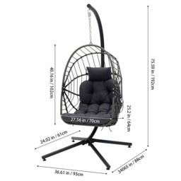 Living and Home Swing Hanging Egg Chair with Cushion and Headrest in Grey - thumbnail 9