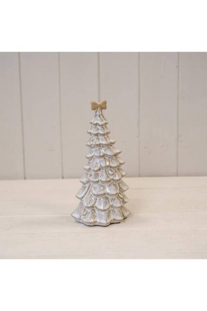 KDMD Medium Stone Glazed Ceramic Bendy Christmas Tree with Cream Bow on Top - image 1