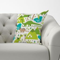 Warren Reed - Designer Baby Dinosaur Print Cushions in Green - Size: 60 cm x 60 cm - thumbnail 2