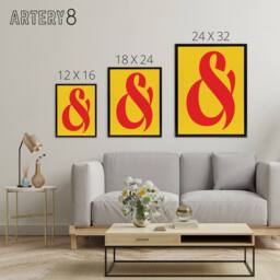 "Artery8 And Ampersand Symbol Yellow Red Vibrant Design Framed Canvas Art Print - Size: W12"" x H16""" - thumbnail 4