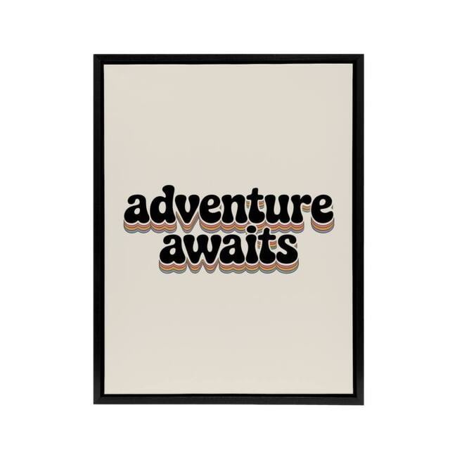 "Artery8 Adventure Awaits Retro Rainbow Font Typography Framed Canvas Art Print in Beige - Size: W24"" x H32""" - image 1