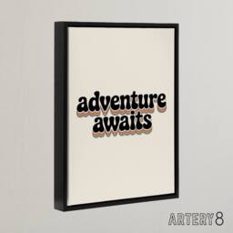 "Artery8 Adventure Awaits Retro Rainbow Font Typography Framed Canvas Art Print in Beige - Size: W24"" x H32""" - thumbnail 2