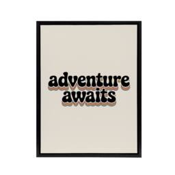 "Artery8 Adventure Awaits Retro Rainbow Font Typography Framed Canvas Art Print in Beige - Size: W24"" x H32""" - thumbnail 1