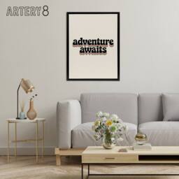 "Artery8 Adventure Awaits Retro Rainbow Font Typography Framed Canvas Art Print in Beige - Size: W24"" x H32""" - thumbnail 3