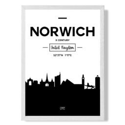 ARTZE Norwich Black & White City Skyline Framed Print SIZE: A3 with White Frame - Size: A4 - thumbnail 1