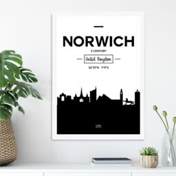 ARTZE Norwich Black & White City Skyline Framed Print SIZE: A3 with White Frame - Size: A4 - thumbnail 2