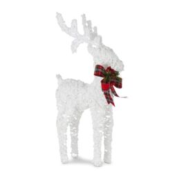 Christmas Village Light up Glitter Reindeer Decoration - White