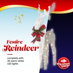 Christmas Village Light up Glitter Reindeer Decoration - White - thumbnail 2