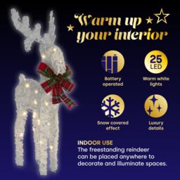 Christmas Village Light up Glitter Reindeer Decoration - White - thumbnail 3