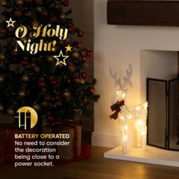 Christmas Village Light up Glitter Reindeer Decoration - White - thumbnail 4