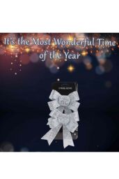 VFM e-Store Tinsel Bows Christmas Decoration X 2 13cm x 17cm x 4. 5cm Silver - Size: 13 cm x 17 cm - thumbnail 3