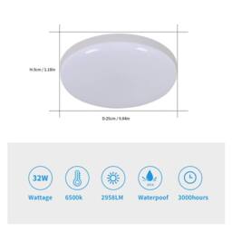 Goeco Round LED Ceiling Light 32W IP54 Waterproof 6500K for Bathroom Bedroom in White - thumbnail 7