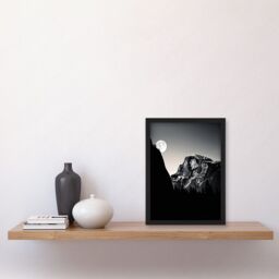 Artery8 Wall Art Print Moonrise by Half Dome in Yosemite National Park High Contrast Black White Photograph Full Moon & Mountain Forest Landscape - thumbnail 2