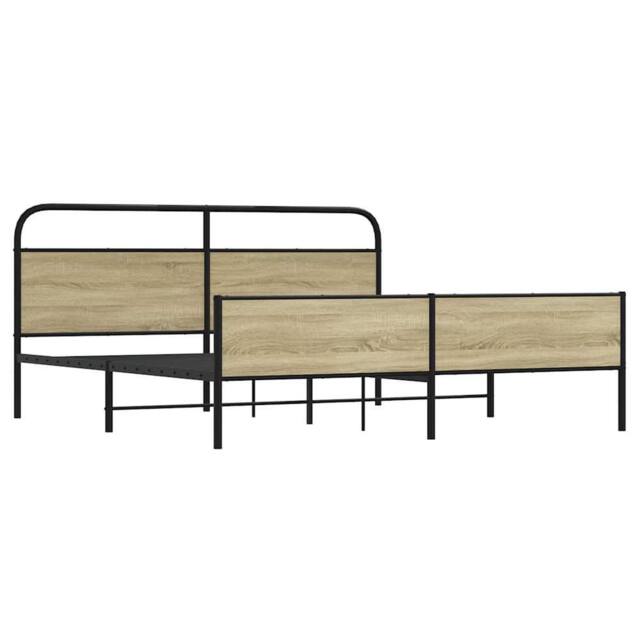 Berkfield Home Metal Bed Frame without Mattress Sonoma Oak 200x200 cm in Light Tan - image 1