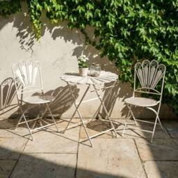 Wyld and Coco Peacock Motif Iron Folding Garden Chairs 2Pc Off-White in White - thumbnail 1