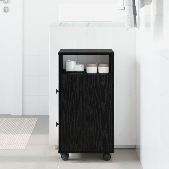 Berkfield Home Narrow Bathroom Cabinet with Wheels Black Oak Engineered Wood - image 1