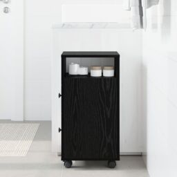 Berkfield Home Narrow Bathroom Cabinet with Wheels Black Oak Engineered Wood - thumbnail 1