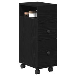 Berkfield Home Narrow Bathroom Cabinet with Wheels Black Oak Engineered Wood - thumbnail 3