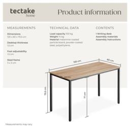 tectake Desk Vanport - Height-Adjustable Plastic Feet in Light Oak - thumbnail 6