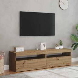 Berkfield Home TV Cabinets with LED Lights 2 pcs Artisan Oak Engineered Wood in Light Brown - thumbnail 1