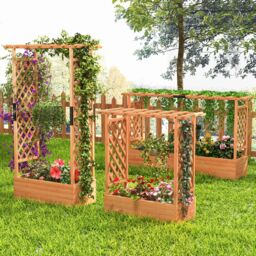 Costway Raised Garden Bed Freestanding Planter Trellis Container w/ Drainage Hole in Orange - thumbnail 2