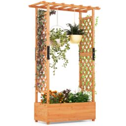 Costway Raised Garden Bed Freestanding Planter Trellis Container w/ Drainage Hole in Orange - thumbnail 4