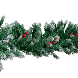 Samuel Alexander 2.7m Snow Tipped Christmas Garland with Red Berries, Cones & Bullet Tips in Dark Green - Size: 2.5m - thumbnail 9