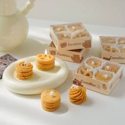Voltico Cookies Shaped Scented Candles 4 Pack - Coffee & Milk Aroma in Orange - thumbnail 1