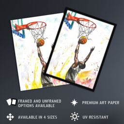 Artery8 Basketball Player Jump Hoop Sport Watercolour Framed Art Print - Size: A4 - thumbnail 2