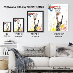 Artery8 Basketball Player Jump Hoop Sport Watercolour Framed Art Print - Size: A4 - thumbnail 3