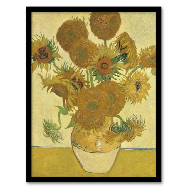 Artery8 Sunflowers 1888 Floral Painting Van Gogh Vintage Framed Wall Art Print in Yellow - Size: A4 - image 1