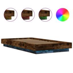 Berkfield Home Bed Frame with LED Lights without Mattress Smoked Oak 90x200cm in Brown - Size: 90x200 cm - thumbnail 8
