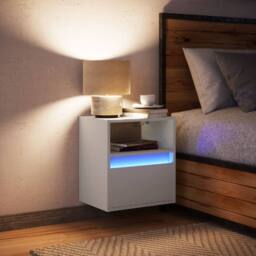 Berkfield Home Wall-mounted Bedside Cabinet with LED Lights White - thumbnail 4