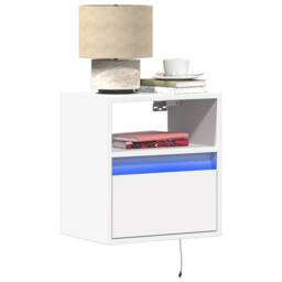 Berkfield Home Wall-mounted Bedside Cabinet with LED Lights White - thumbnail 2