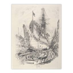 "Artery8 Joseph Pennell Large Warship In the Dry Dock Wall Art Print in Grey - Size: W12"" x H16""" - thumbnail 1