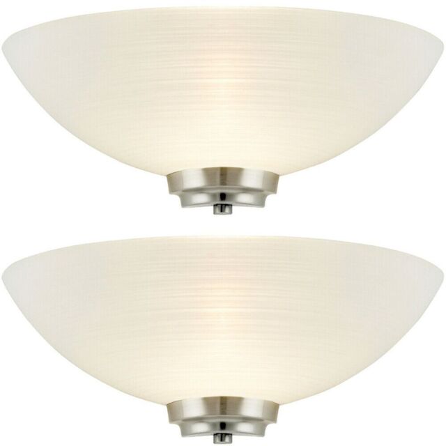 Loops 2 PACK Dimmable LED Wall Light Satin Chrome White Line Pattern Glass Shade Lamp - image 1