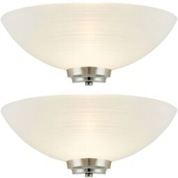 Loops 2 PACK Dimmable LED Wall Light Satin Chrome White Line Pattern Glass Shade Lamp - thumbnail 1