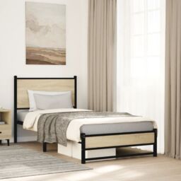 Berkfield Home Metal Bed Frame without Mattress Sonoma Oak 75x190 cm Small Single in Brown - thumbnail 1
