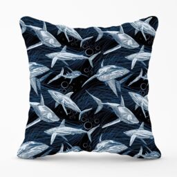 Warren Reed - Designer Hand Drawn Shark Pattern Outdoor Cushion in Blue - Size: 45 cm x 45 cm - thumbnail 1