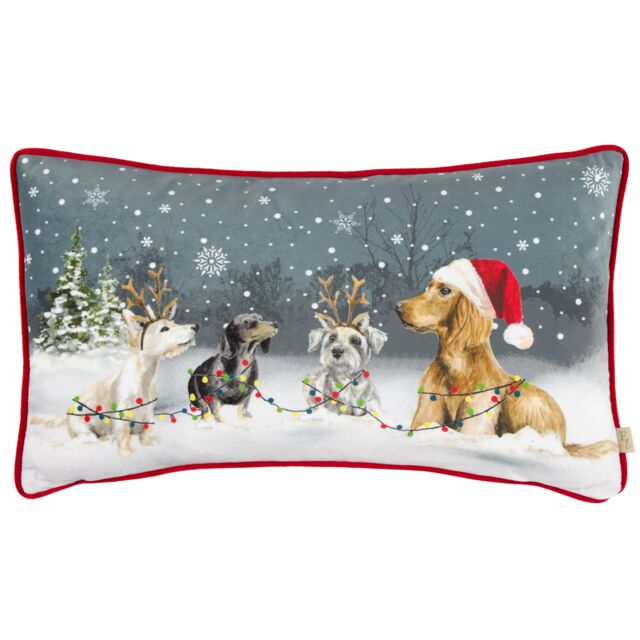 Evans Lichfield Christmas Dog Velvet Piped Cushion - Size: 30 cm x 50 cm - image 1