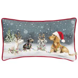 Evans Lichfield Christmas Dog Velvet Piped Cushion - Size: 30 cm x 50 cm - thumbnail 1