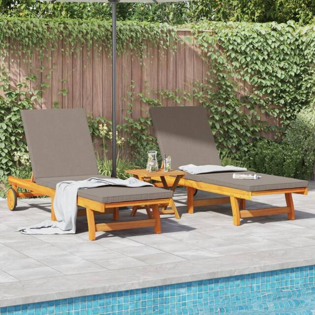 Berkfield Home Sun Lounger Set of 3 Taupe Solid Acacia wood Foldable in Brown - image 1