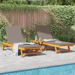 Berkfield Home Sun Lounger Set of 3 Taupe Solid Acacia wood Foldable in Brown - thumbnail 1