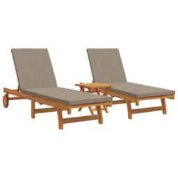 Berkfield Home Sun Lounger Set of 3 Taupe Solid Acacia wood Foldable in Brown - thumbnail 2