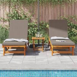 Berkfield Home Sun Lounger Set of 3 Taupe Solid Acacia wood Foldable in Brown - thumbnail 3